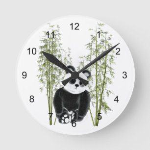 Relógio Redondo Cute Panda Sentada Em Bambu