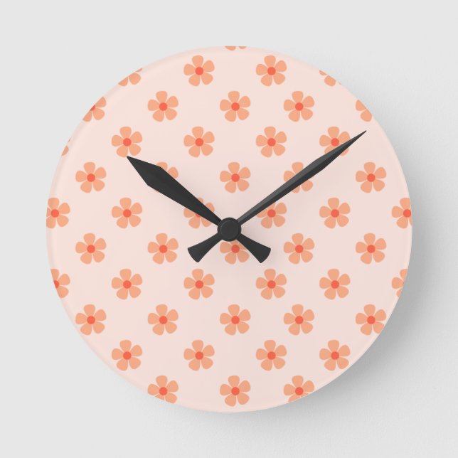 Relógio Redondo Cute Peach Flower Pattern Minimal Floral Aesthetic (Frente)
