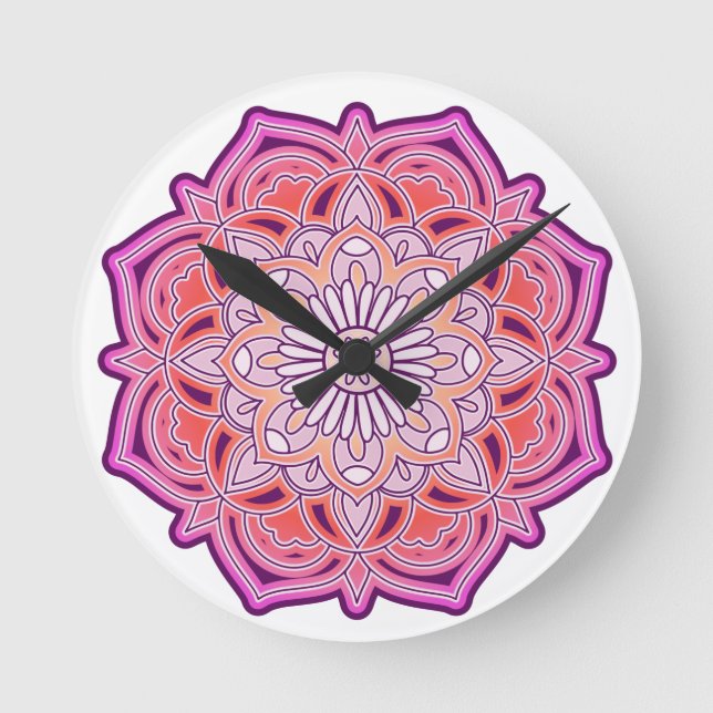 Relógio Redondo Cute Pink Mandala    (Frente)