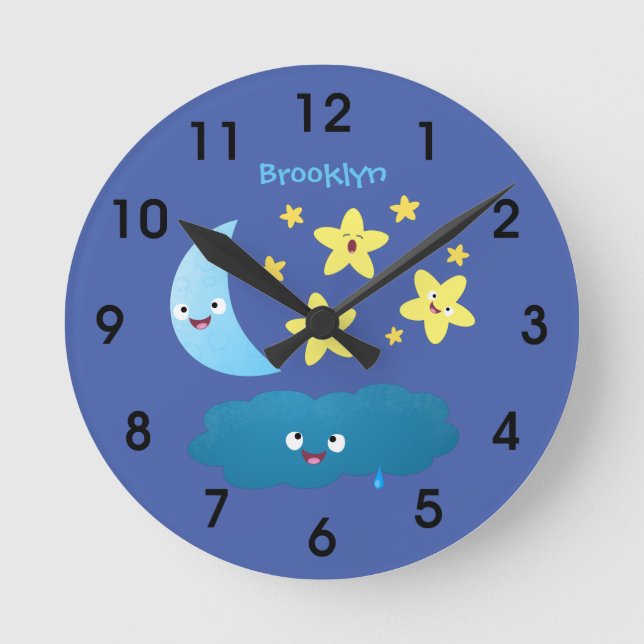 Relógio Redondo Cute singing stars, moon and cloud cartoon round c (Frente)