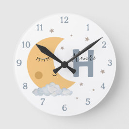 Relógio Redondo Cute Sleeping Moon Kids Clock with Initial & Name