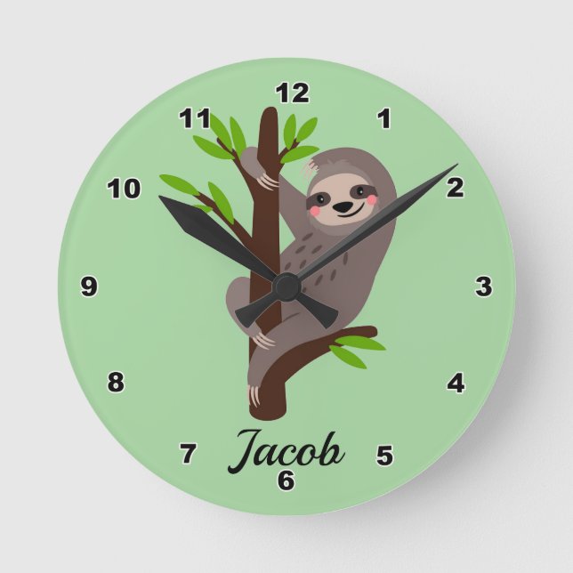 Relógio Redondo Cute Sloth Kid's Wall Clock (Frente)