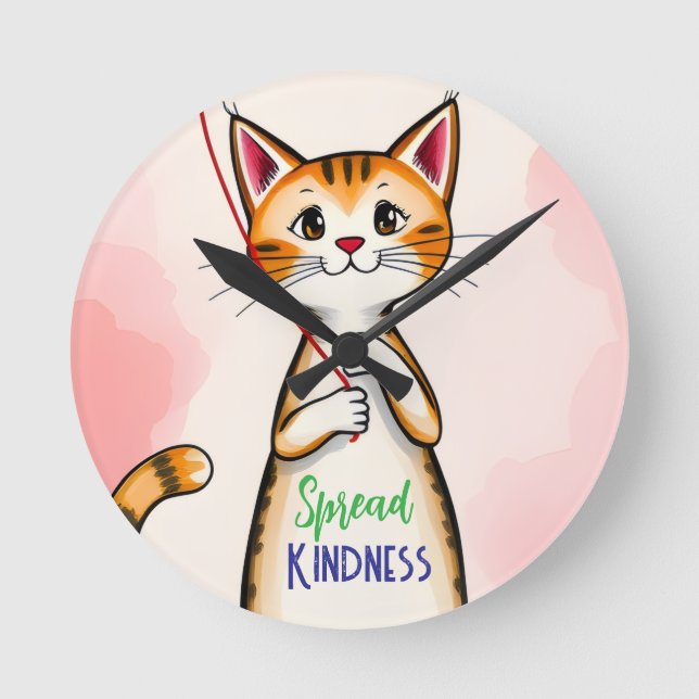 Relógio Redondo Cute Spread Kindness Cat Clock (Frente)