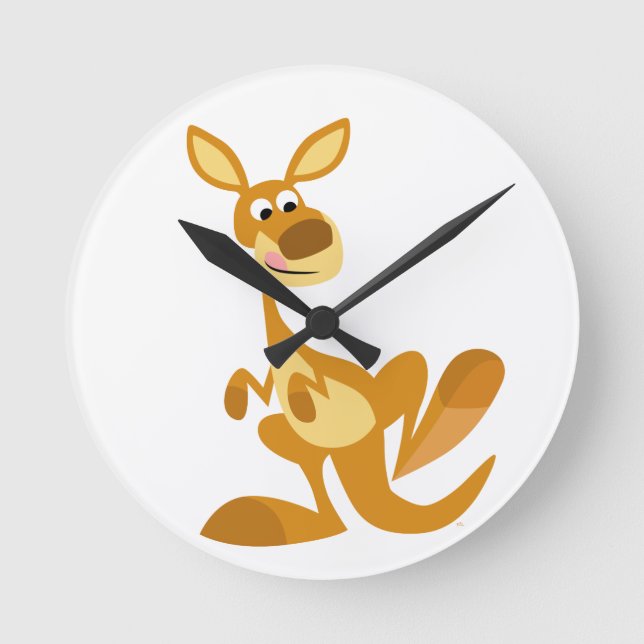 Relógio Redondo Cute Thumping Cartoon Kangaroo Wall Clock (Frente)