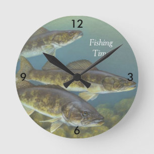 Relógio Redondo Da "tempo pesca" com pintura dos Walleye Pike