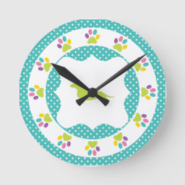 Relógio Redondo Dachshund azul do impressão da pata do arco-íris