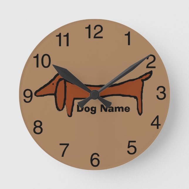 Relógio Redondo Dachshund, Brown Clock, nome de edição (Frente)