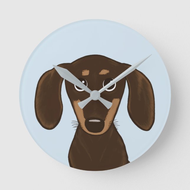 Relógio Redondo Dachshund de Chocolate Cortado | Cachorro-protetor (Frente)