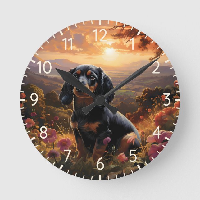 Relógio Redondo Dachshund Em Dusk (Frente)