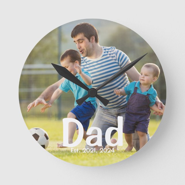 Relógio Redondo Dad Established Photo Gift  (Frente)