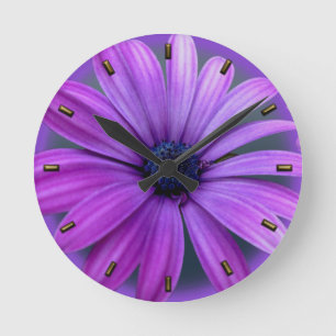 Relógio Redondo Daisy Clock Purple Daisies Blue Flower Wall Clock