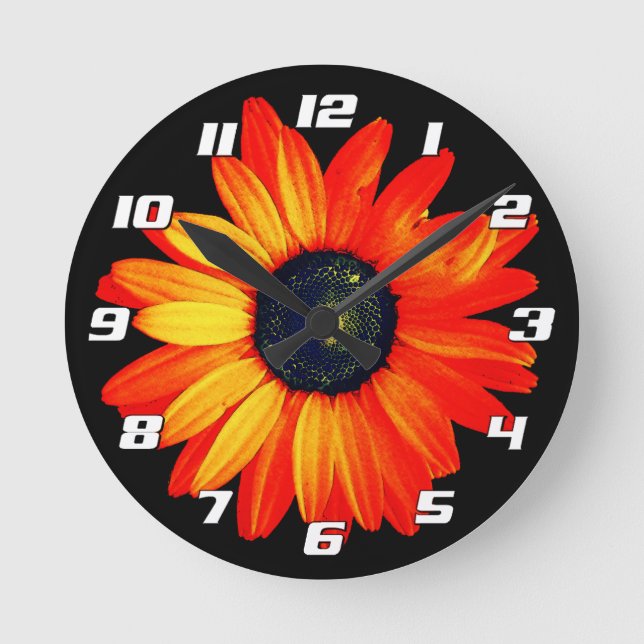 Relógio Redondo Daisy Flower com Petais Laranja com Números (Frente)