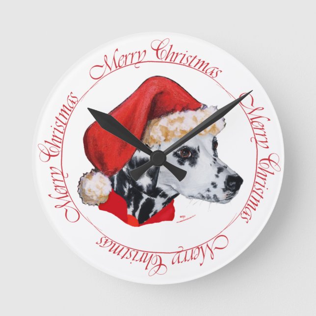 Relógio Redondo Dálmata Feliz Natal (Frente)
