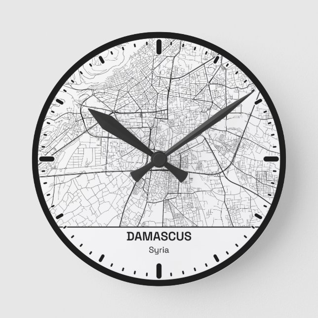 Relógio Redondo Damascus Clock City Line Art (Frente)