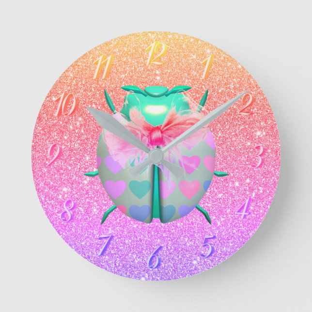 Relógio Redondo Damybug adoráveis corações fofinhos (Frente)