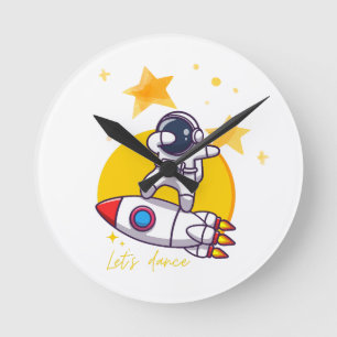 Relógio Redondo dança astronauta num foguete