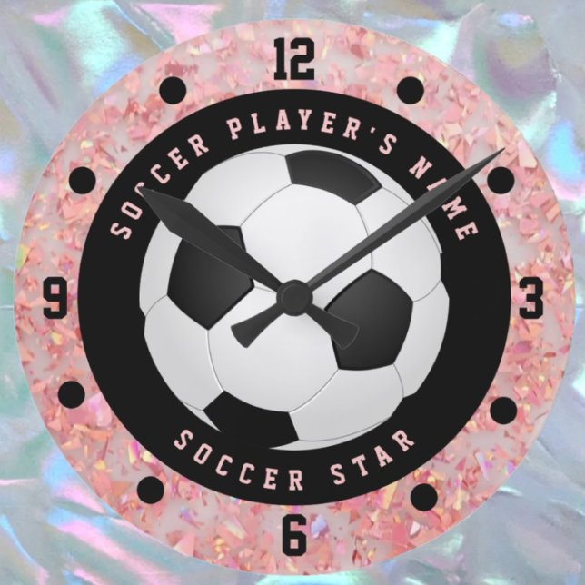 Relógio Redondo de Futebol Bola de Futebol Rosa Pe (Criador carregado)