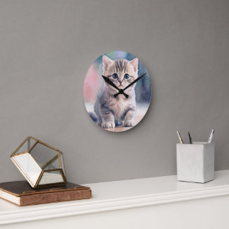 Relógio Redondo de Impressão em Aquarela de Gatinh