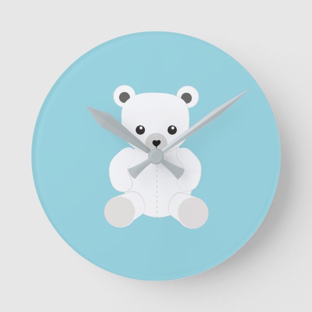 Relógio Redondo de Urso Polar Branco (Frente)