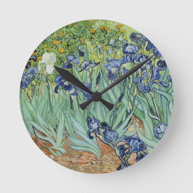 Relógio Redondo De Van Gogh vida ainda: Vaso com íris (Frente)