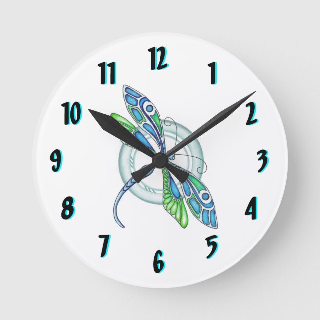 Relógio Redondo Deco Dragonfly Round Clock Design (Frente)
