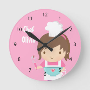 Relógio Redondo Decoração de quarto para meninas Chef confeiteira