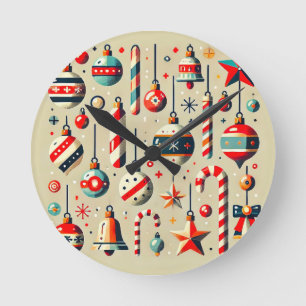 Relógio Redondo Decorações Festivas de Natal com Enfeites