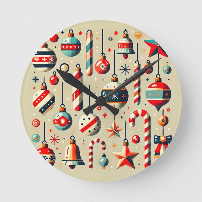 Relógio Redondo Decorações Festivas de Natal com Enfeites (Frente)