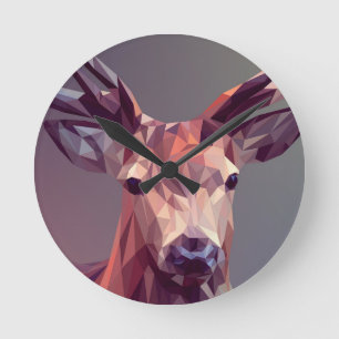 Relógio Redondo Deer Polygons Art Design Graphic Animal Stag Postc