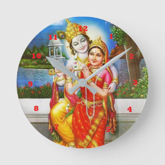 Relógio Redondo Deidade do instrumento da flauta de RADHA Krishna