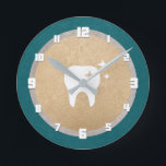 Relógio Redondo Dente | Dourado & Silver Cyan Dental<br><div class="desc">Um relógio de parede elegante para um dentista com uma fina folha de ouro de dente branco.</div>