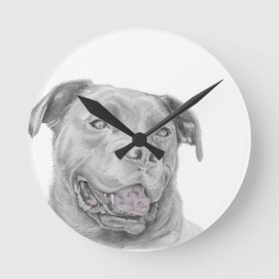 Relógio Redondo Desenho de Arte de Pit Bull