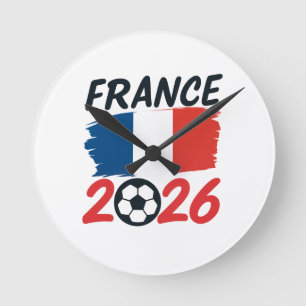 Relógio Redondo Desenho de Bandeira Cores Fã de Futebol França 202