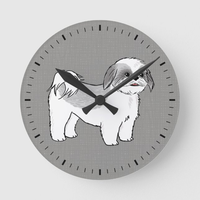 Relógio Redondo Desenho de Cão Shih Tzu Cute (Frente)