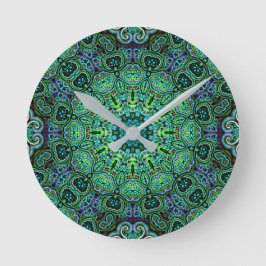 Relógio Redondo desenho de Mandala Verde Esmeralda