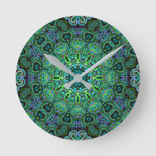 Relógio Redondo desenho de Mandala Verde Esmeralda