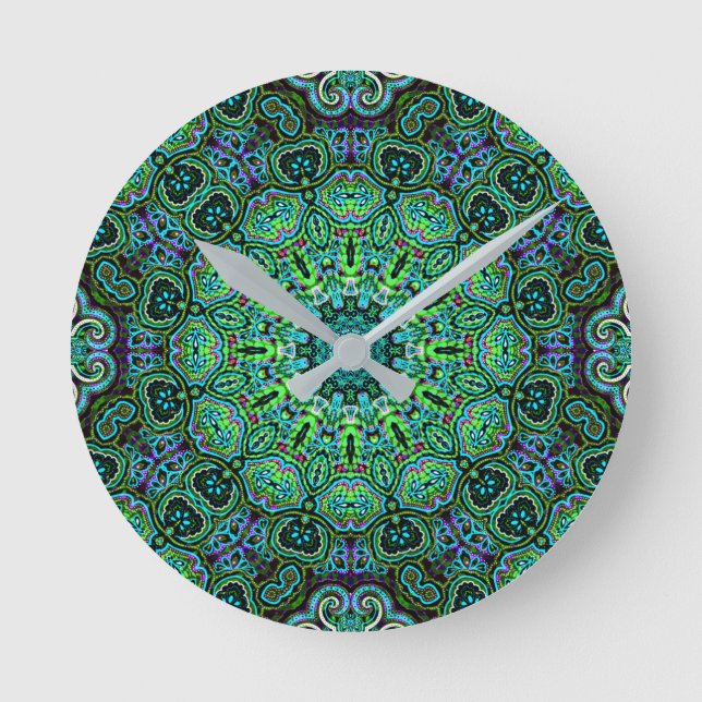 Relógio Redondo desenho de Mandala Verde Esmeralda (Frente)