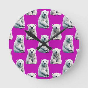 Relógio Redondo Desenho de padrão de urso polar roxo