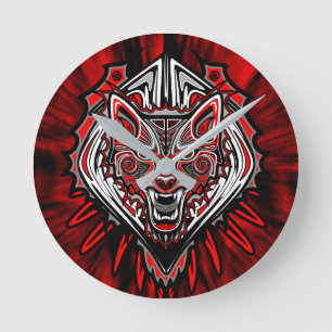 Relógio Redondo Desenho de Totem Tribal Haida de Lobo