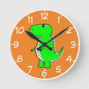 Relógio Redondo Desenho do Dinossauro Verde