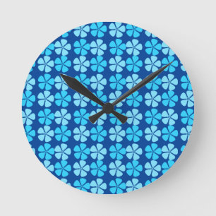 Relógio Redondo Desenho Floral Azul