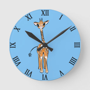 Relógio Redondo Desenho girafa bonito, animais safari