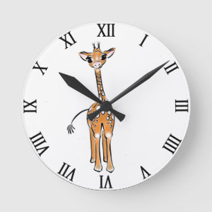 Relógio Redondo Desenho girafa bonito, animais safari