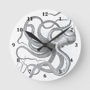 Relógio Redondo Desenho kraken vintage náutico