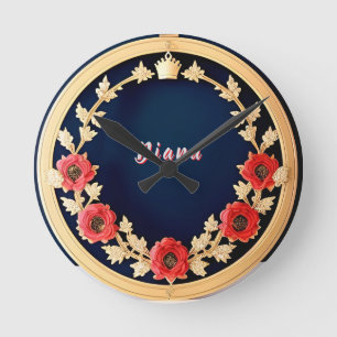 Relógio Redondo Desenho Ornamental Floral Elegante