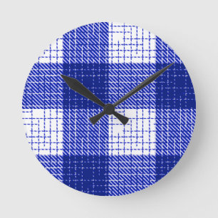 Relógio Redondo Desenho Xadrez Bold Azul e Branco