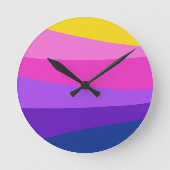 Relógio Redondo Design azul-rosa-rosa-claro, colorido, branco (Frente)