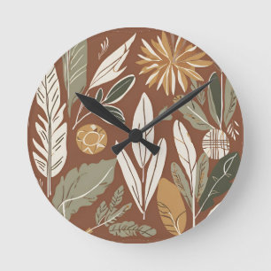 Relógio Redondo Design Boho Eclectic Flor de Campo Terracota Rústi