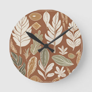 Relógio Redondo Design Boho Eclectic Flor de Campo Terracota Rústi
