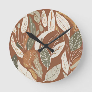 Relógio Redondo Design Boho Eclectic Flor de Campo Terracota Rústi